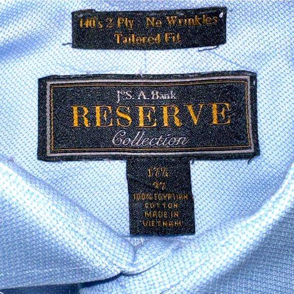 Jos A Bank Reserve Dress Shirt Mens Size 17.5 - 37 SLEEVE Blue Tailored Fit XXL - Picture 12 of 16